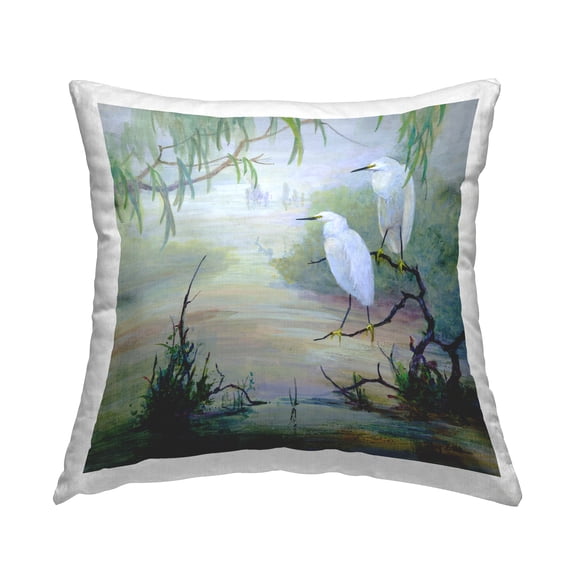 Stupell Industries Egrets & Marshland Edge 18" x 18" Birds Print Polyester Throw Pillow, Zip Closure 1 Count