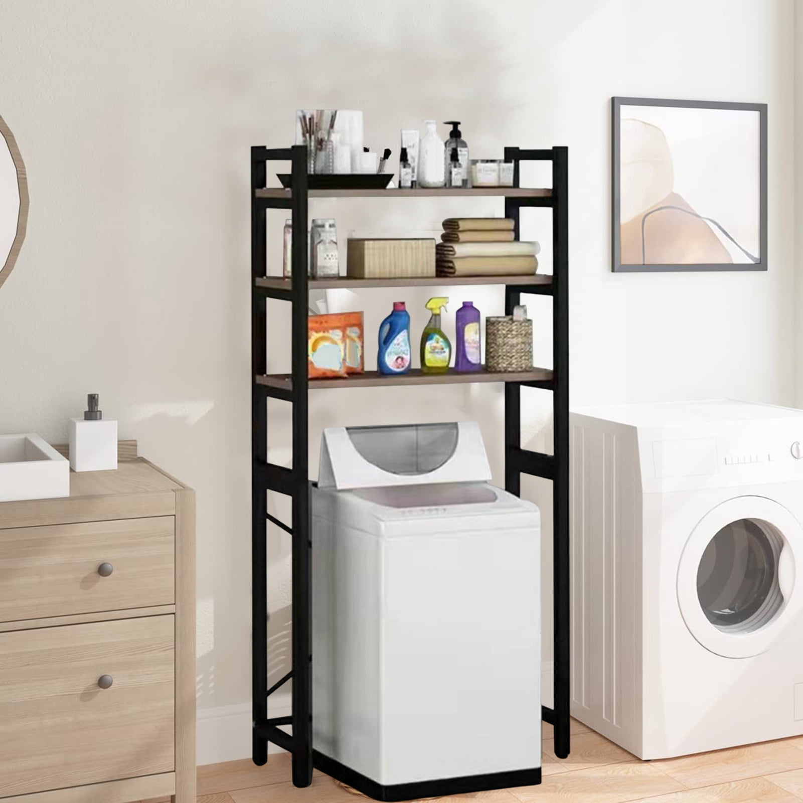 solautey Toilet Storage Cabinet, Multi-layer Metal Shelf for Top Load Washer, Space Saving Organizer for Bathroom/Laundry Room, Rustproof