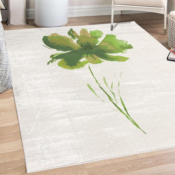 Watercolor Flower Decorative Rug, Single Poppy Flower on Plain Clear Background Nature Inspired Romantic, Quality Carpet for Bedroom Dorm and Living Room, 6 Sizes, Lime Green, by Ambesonne
