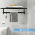 thumbnail image 6 of Towel Racks for Bathroom, Foldable Towel Shelf with Towel Bar & 7 Towel Hooks, Rustproof Double Bath Towel Holder Wall Mounted Towel Storage Hanger for Bathroom/Balcony/Lavatory(24In Black), 6 of 7