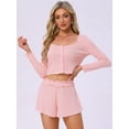 thumbnail image 3 of DARING DIVA Lounge Set Long Sleeve Pajamas Button 2 Pieces Shirts M Pink, 3 of 6