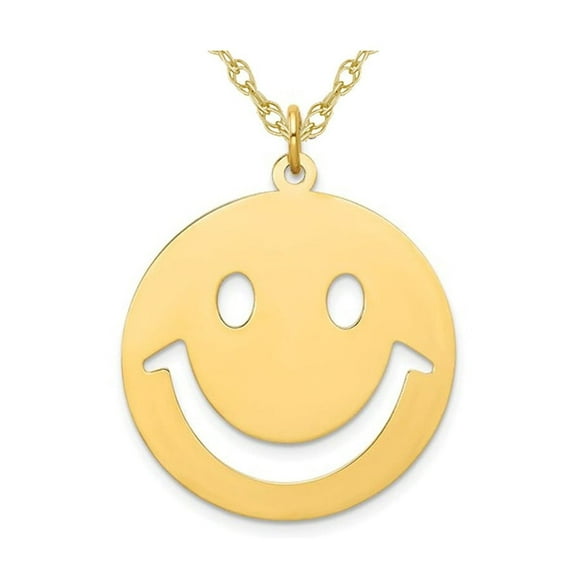 Gem & Harmony 14K Yellow Gold Smiley Face Charm Pendant Necklace with Chain for Women
