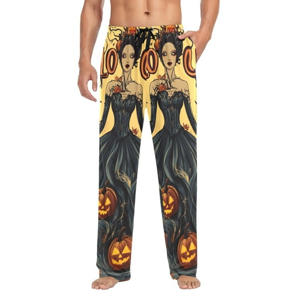 Halloween Queen and The Pumpkins Mens Cotton Pajama Pant Sleep and Lounge Bottons with Pockets