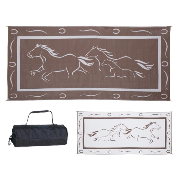Ming's Mark GH8187 8' x 18' Galloping Horses Mat, Brown/White