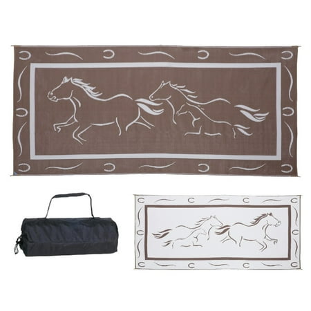 Ming's Mark GH8187 8' x 18' Galloping Horses Mat, Brown/White