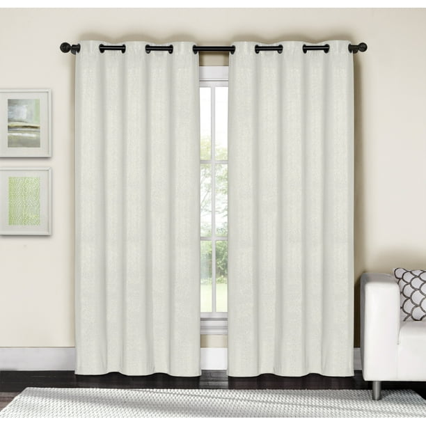 White and Silver Metallic Grommet Window Curtain Panel Pair Cotton Blend, 76"W x 84"L Walmart