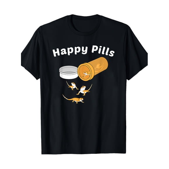 T-shirt Homme "Happy Pills" Graphique Drôle Dragon Barbu et Design Gecko