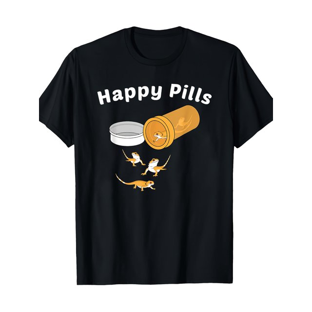 T-shirt Homme "Happy Pills" Graphique Drôle Dragon Barbu et Design Gecko