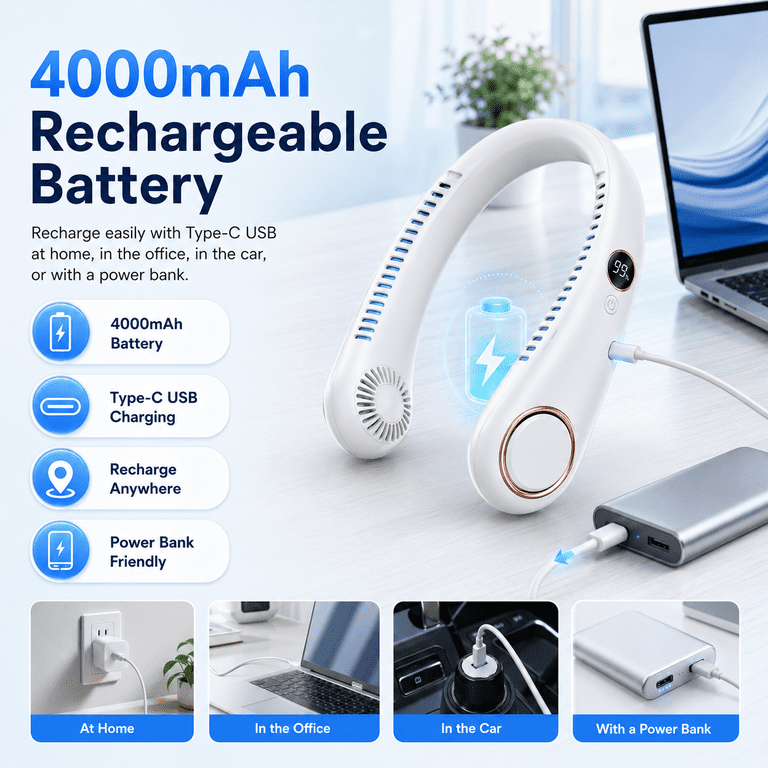 Portable Bladeless Neck Fan Rechargeable Type-C photo 4