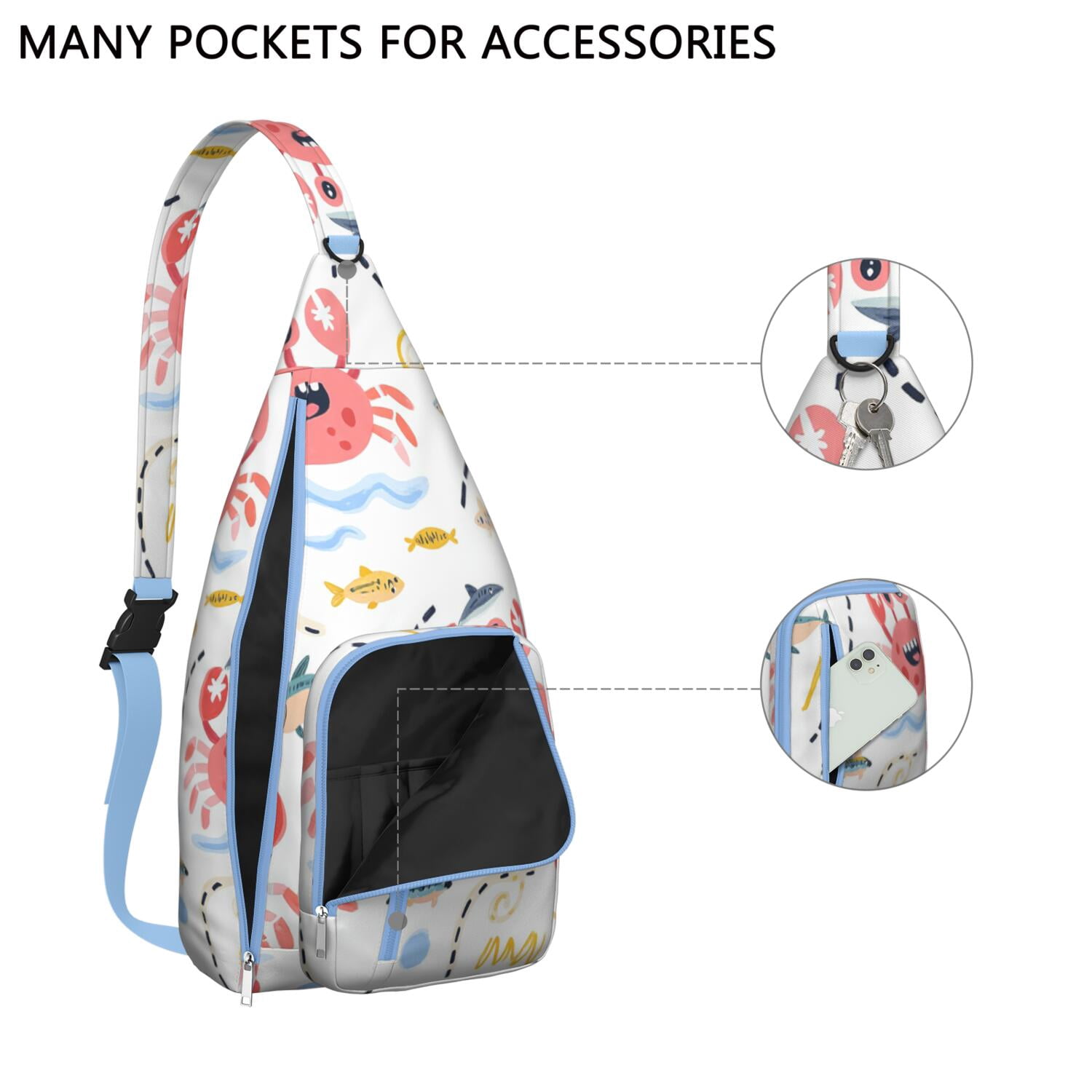 Marine Adorable Crab Travel Sling Bag Small Travel Backpack for Cycling Mountain Climbing