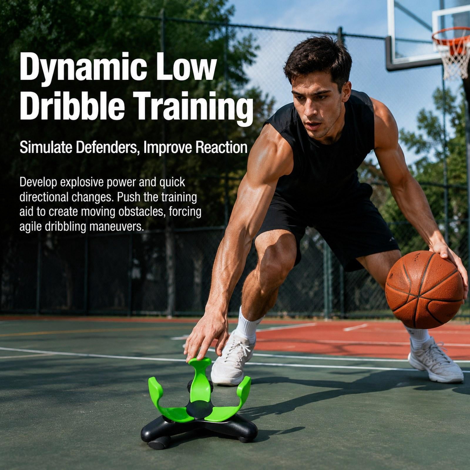 harayaa Low Center Dribbling Sliding Clamp Improve Skills Professional with 360 degree Casters Basketball Training Equipment Flexible Clamp Green