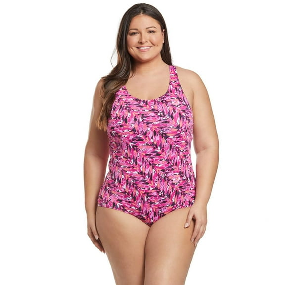 Sporti Plus Size Gianna Blossom Chlorine Resistant Conservative Scoop Back One Piece Swimsuit