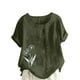 thumbnail image 2 of Karight Womens Cotton Gauze Shirt Dandelion Print Summer Beach Blouse Short Sleeve Casual Loose Comfy Tunic Tops Plus Size, 2 of 4