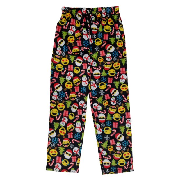 North Pole Mens Black Christmas Emoji Smiley Face Microfleece Sleep Pants Pajama Bottoms