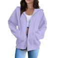 thumbnail image 5 of Women's Zip Up Hoodie Drawstring Kangaroo Pocket Sweatshirt Dropped Shoulder Loose Fit Casual Jacket Light Purple 2XL, 5 of 5