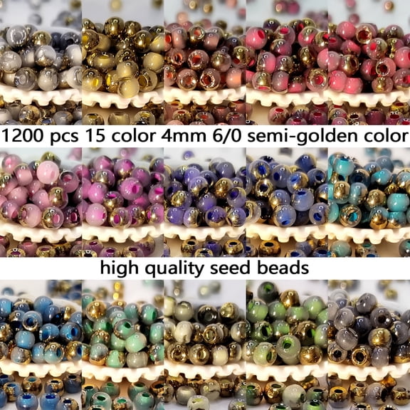 AcriJoy Jewelry Making Kit Semi-Golden Rice Beads 1200 Glass Seed Beads, 15 Colors, 75 Grams