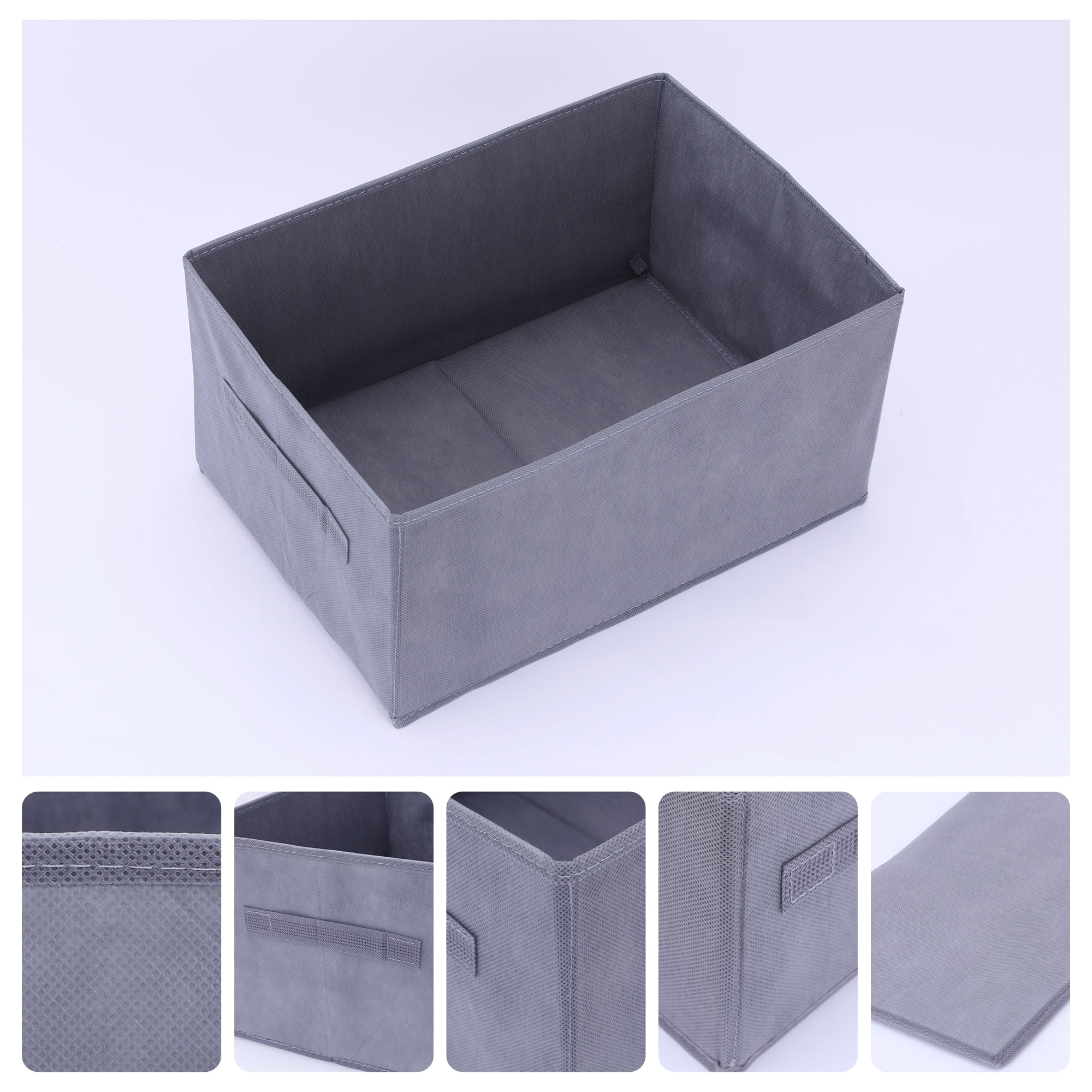 Unique Bargains Storage Cube Fabric Bin with Handles 1 Pc Basket Grey 16x11x8"