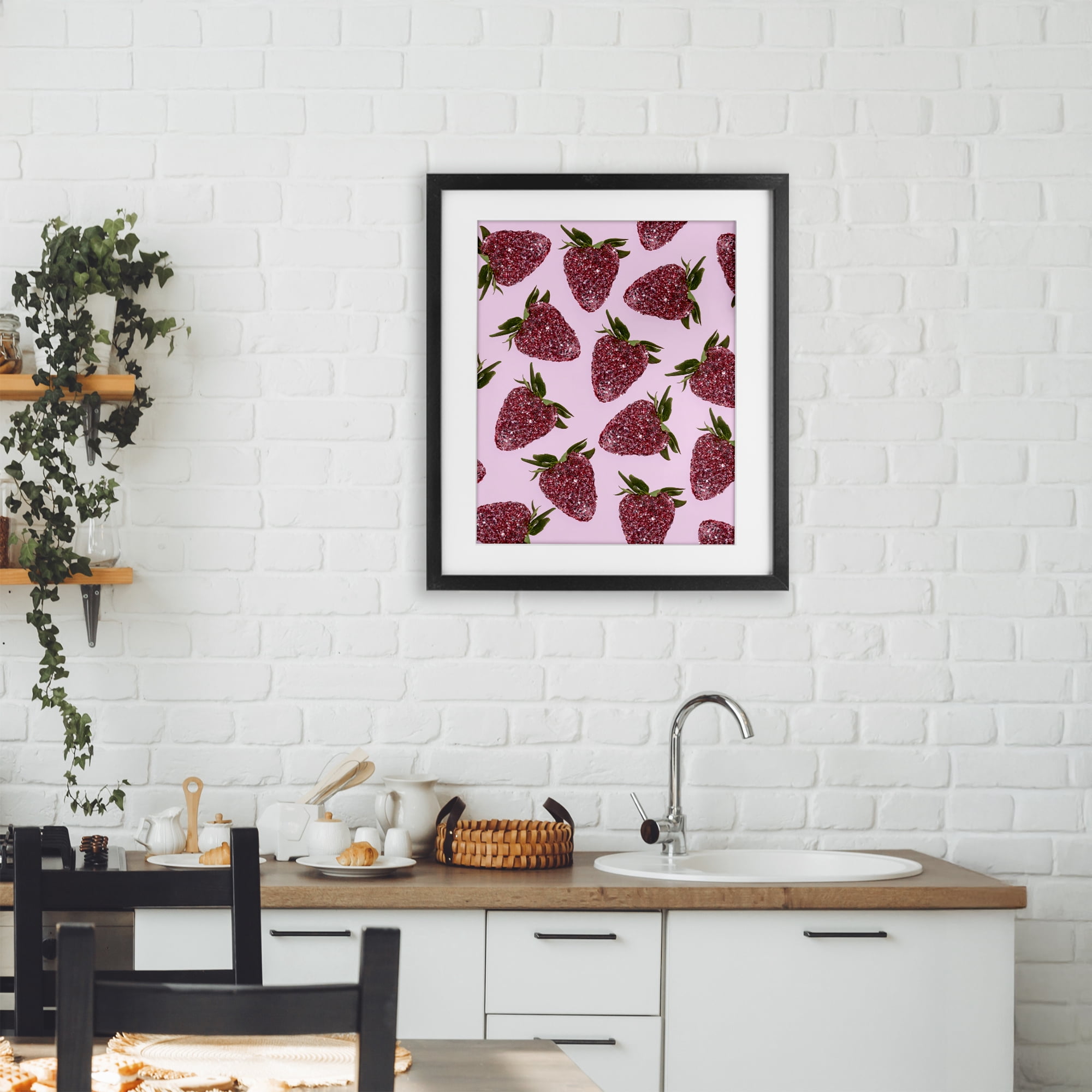 Stupell Industries Glimmer Strawberry Pattern Black Framed Print Under Glass, design by LISH Creative