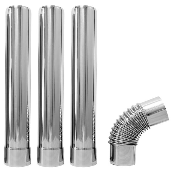 3-Piece Stainless Steel Chimney Flue Tube Set with 90-Degree Elbow Connector for Gas Heater Venting and Exhaust