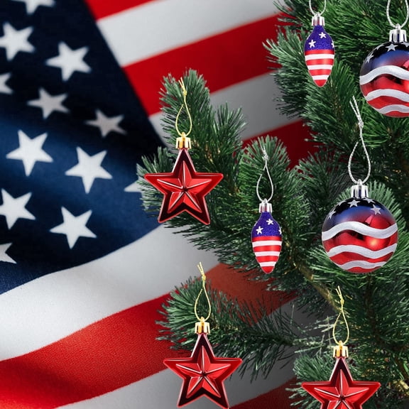 Ebaokuup 12 Pcs Patriotic Hanging Ball Ornaments, Red White Blue Star Tree Decorations for 4th of July