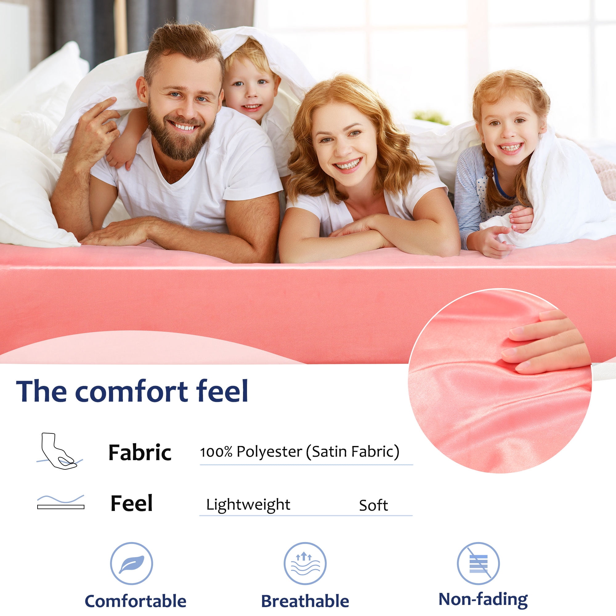 Unique Bargains 12" Large Pocket Satin Silk Fitted Sheet Twin Pink