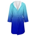 thumbnail image 5 of Women's Color Gradient Plush Bathrobe, Ombre Fade Hooded Robe, Long Length Belted Loungewear, Soft Fleece Kimono Style Gown, Cozy Gradient Color Change Robe Blue L, 5 of 5
