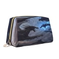 thumbnail image 2 of Naloa Black And Blue Lightning Dragon Leather Makeup Bag for Purse Travel, Portable Small Cosmetic Organizer for Women and Girls, Make up Bag with Zipper, 2 of 8