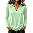 thumbnail image 3 of Garbnen Polo Shirts for Women V Neck Long Sleeve Shirts Women Casual Fitted Outdoor Lightweight Trendy Work Golf Shirt for Women Green M, 3 of 7