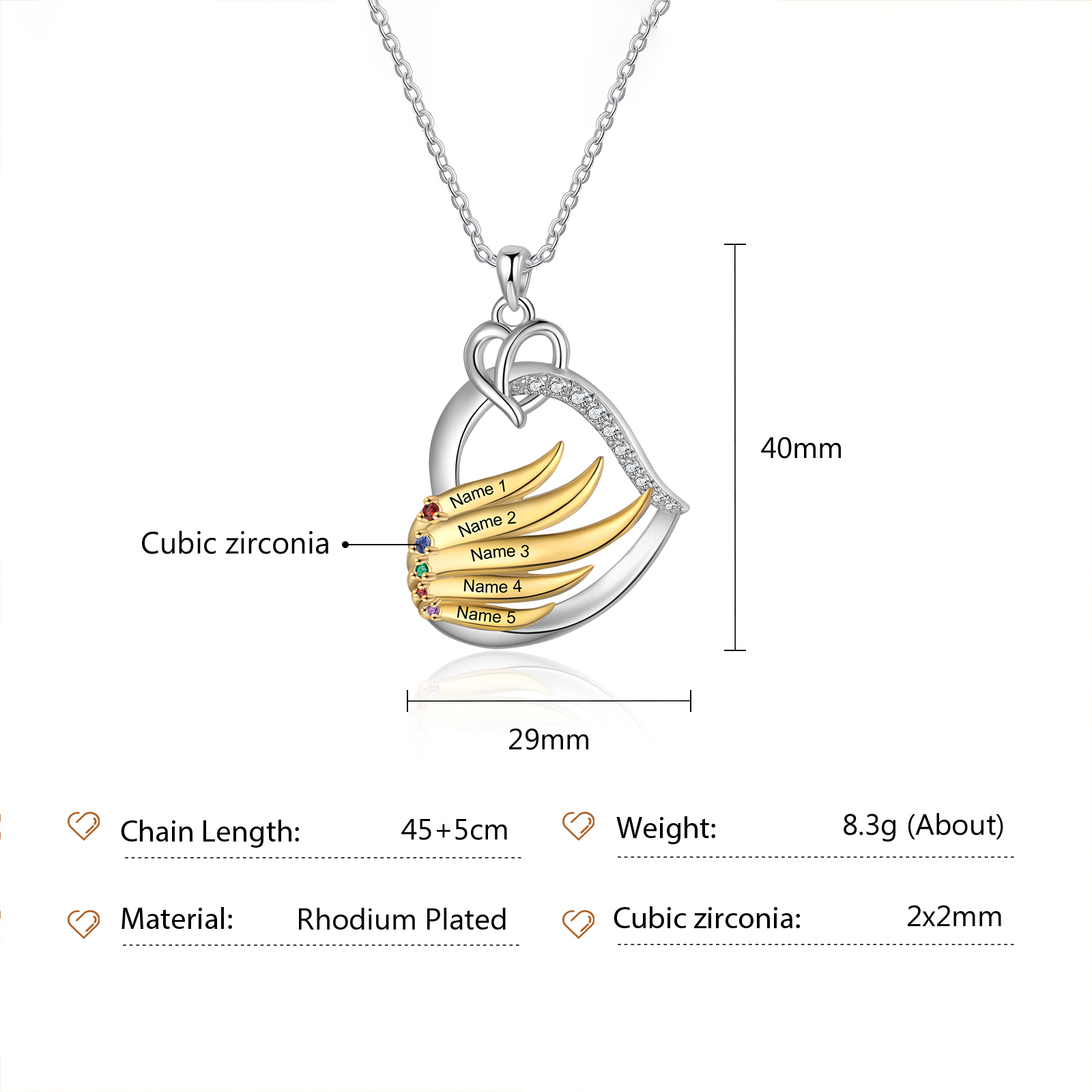 Mementos Personalized Brass Family Necklace for Women(Mom) with 5 Birthstone Name-Rhodium Plated