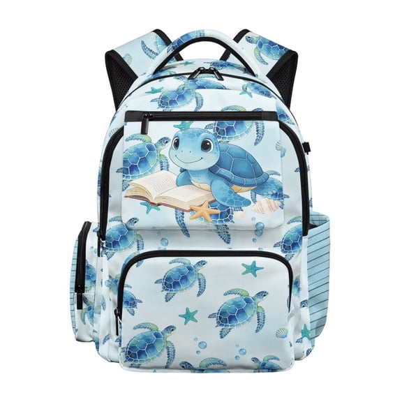 XYZCANDO Blue Sea Turtle 17 Inch Kids Backpacks for Preschool with Adjustable Strap Large Capacity School Backpack Cute for Kindergarten Elementary