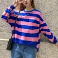thumbnail image 2 of Htigea Women's Striped Sweatshirts Oversized Crew Neck Long Sleeve Pullover Preppy Casual Loose Fit Sweatshirt Tops Pink 2XL, 2 of 8