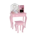 thumbnail image 4 of Yeshouse Tocador infantil con espejo iluminado, tocador y taburete para niña pequeña, juego de mesa de maquillaje para niñas de 3 a 8 años, 4 of 9