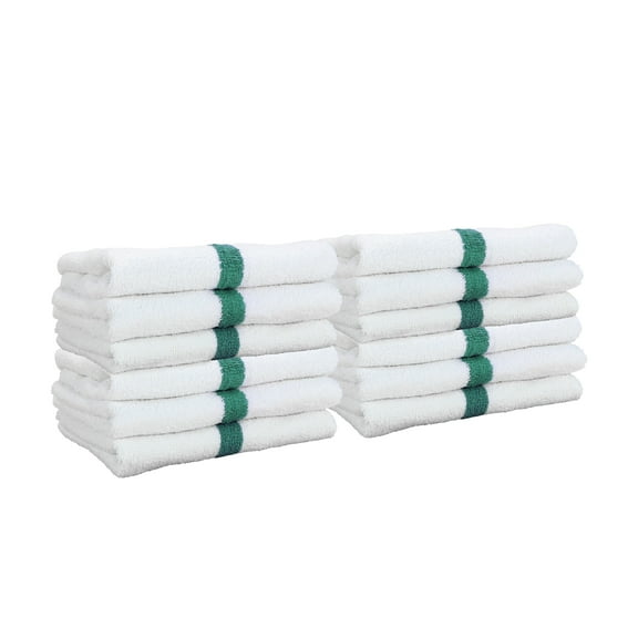Arkwright Power Gym Hand Towels (12 Pack), 16x27 in., Soft Cotton, White with Green Stripe
