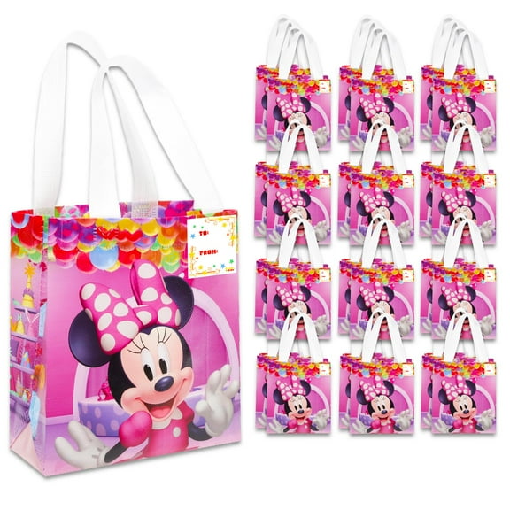 Disney Minnie Mouse Party Favor Bags Set – 24 Pack Minnie Mouse Party Goodie Bags for Kids Bulk Reusable Totes (Minnie Mouse Birthday Party Supplies)