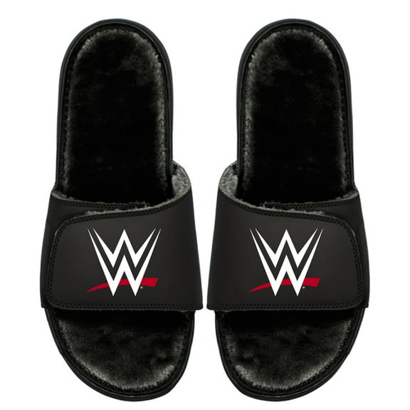 Youth ISlide Black WWE Logo Fur Wordmark Slide Sandals