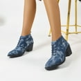 thumbnail image 2 of Women's Suede Ankle Boots Lace Up Dress Short Booties Pointed Toe Comfortable Chunky Mid Heel Combat Boots, 2 of 9