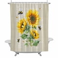 thumbnail image 2 of Farmhouse Floral Shower Curtain for Bathroom Decor, Sunflowers Bee Vintage Linen Background Waterproof Fabric Shower Curtain, 72"x84" Set with 12 Hooks, 2 of 9