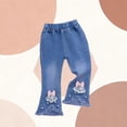thumbnail image 3 of Girls Bell Bottom Jeans with Bowknots Irregular Frayed Ripped Hem Casual Trendy Denim Pants Elastic Waisted (5-6 Years, Blue #C), 3 of 7