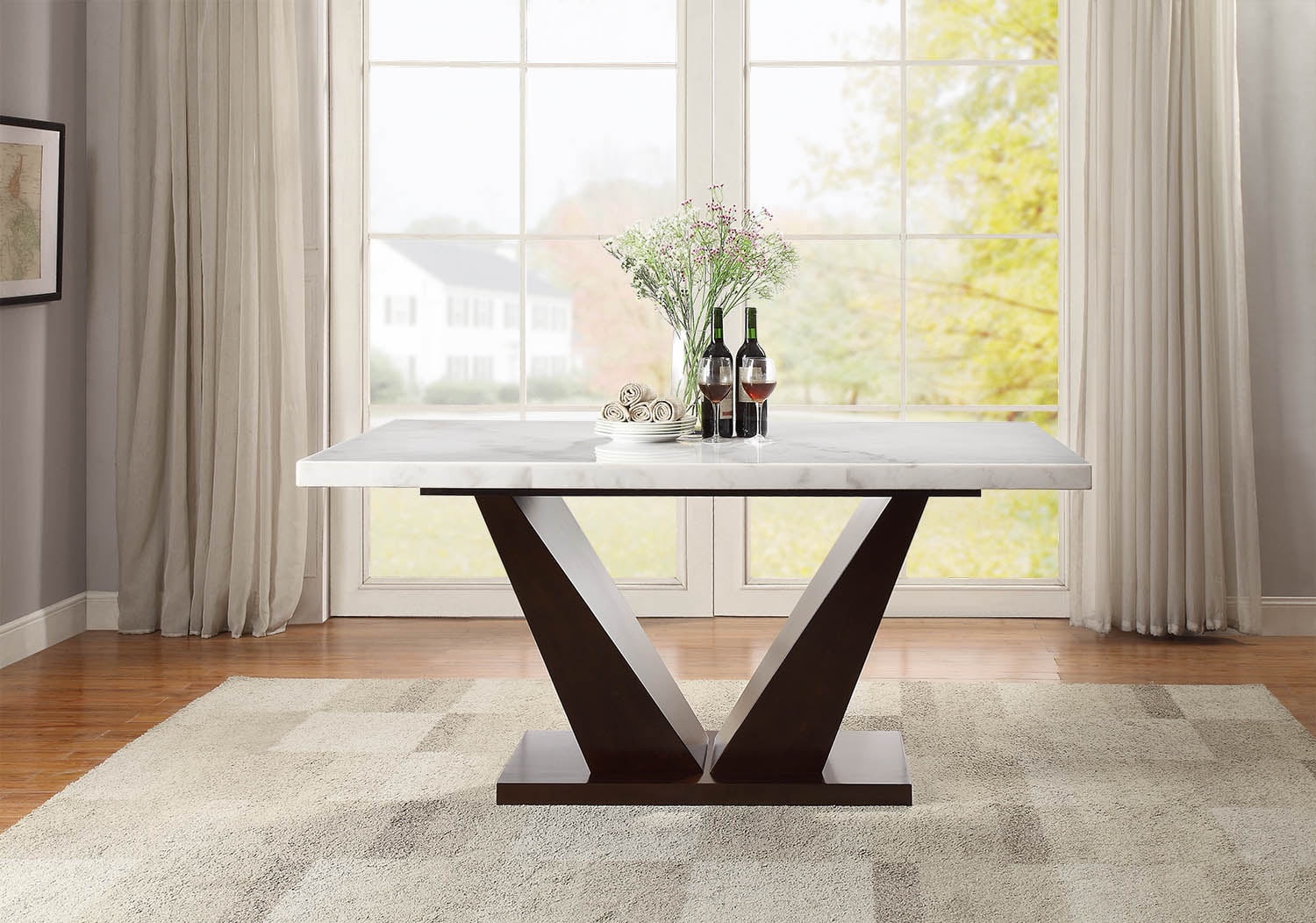 ACME Forbes Modern Vintage Kitchen Dining Table, White Marble