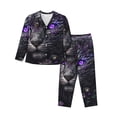 thumbnail image 1 of Fotbe Purple-Eyed Floral Leopard Conjunto de Pijama de Manga Larga para Mujer con Estampado, Ropa de Dormir de 2 Piezas, Conjunto de Casa Suave y Cómodo con Bolsillos-XX-Large, 1 of 7
