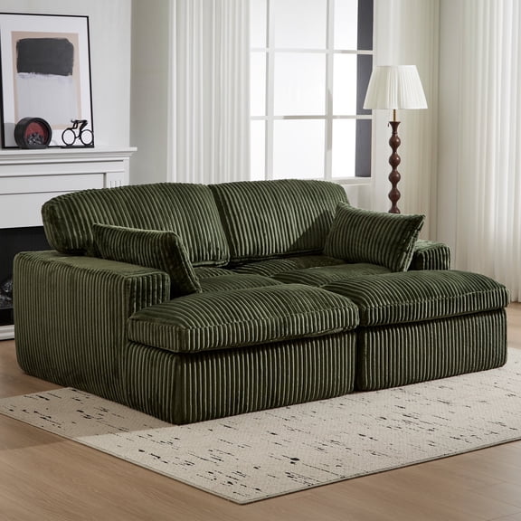 Hforesty Oversized Chaise lounge chair indoor,modular sectional couch ,Double Cloud Boneless sleeper sofa bed Loveseat for Livingroom/Bedroom,No Assembly Required,(Corduroy)