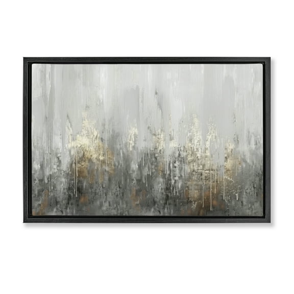 Stupell Industries Grey Silver Abstract Drip Abstract Painting Black Floater Framed Canvas Art Print Wall Art, 25 x 17