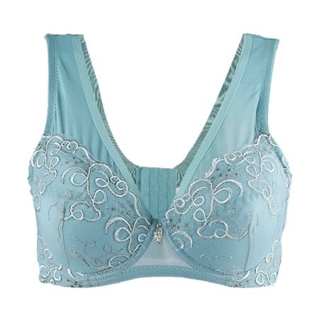 Women Embroidered Plus Size Full Coverage Thin Cup Underwire Bra Blue ...