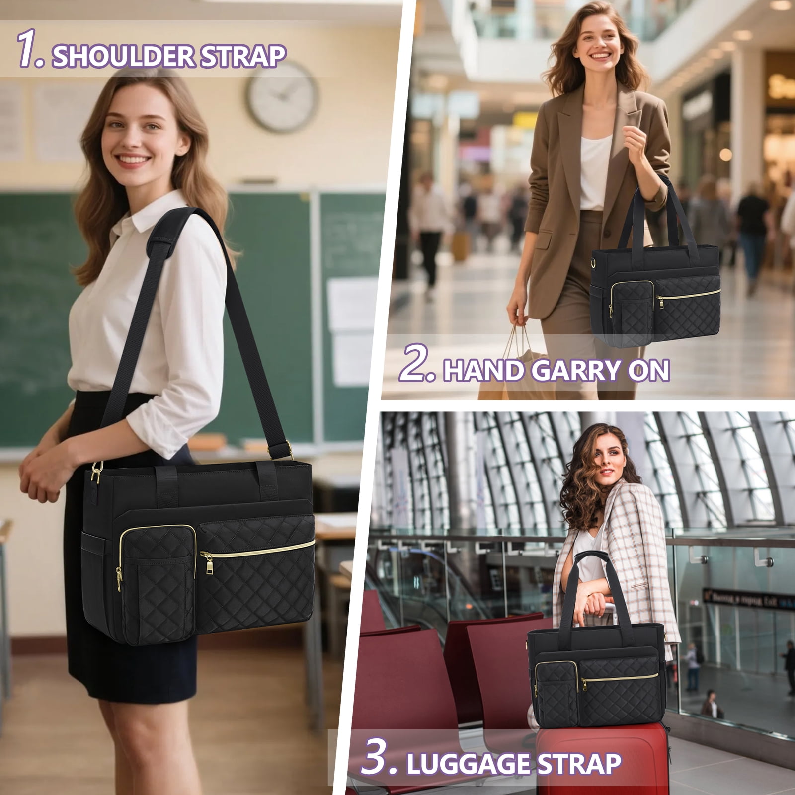 Teacher Tote Bag 15.6 inch Laptop Bag for Women Laptop Briefcase Work Bags Nurse Tote Professional Computer Messenger Shoulder Bags for Office, College, Nursing,Black