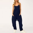 thumbnail image 2 of MSJUHEG Jumpsuits For Women One Piece Jumpsuits For Women Jumpsuit Spaghetti Straps Wide Leg Romper V Neck Spaghetti Straps Romper Sleeveless Long Jumpsuit Womens Jumpsuit Dark Blue S, 2 of 7