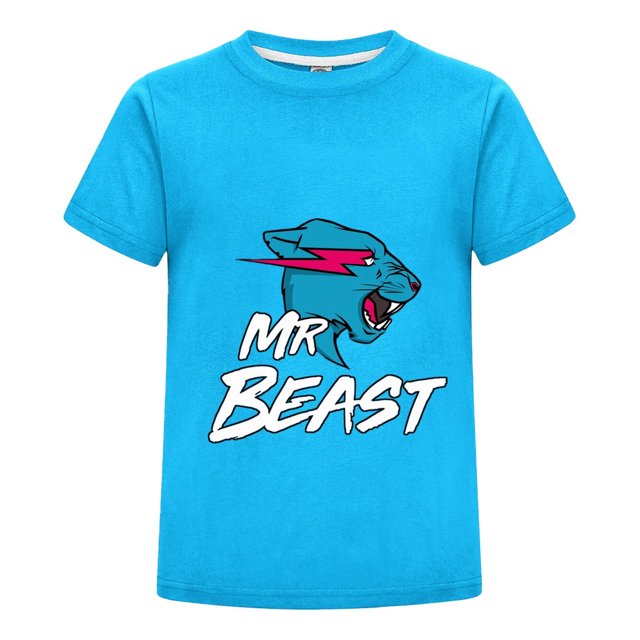 Camiseta MrBeast Niños Verano Estampado Pantera Azul Ropa Casual Algodón Playera Moderna Regalo Niño Niña Fan Diario Juvenil