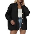 thumbnail image 2 of idosla Womens Cropped Cardigans Trendy 2025 Ruffle Open Front Chunky Knit Sweater Oversized Button Down Fall Clothes (Black, S), 2 of 7