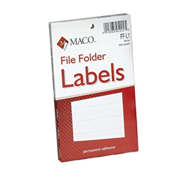 maco white file folder labels, 9/16 x 37/16 inches, 248 per box (ffl1
