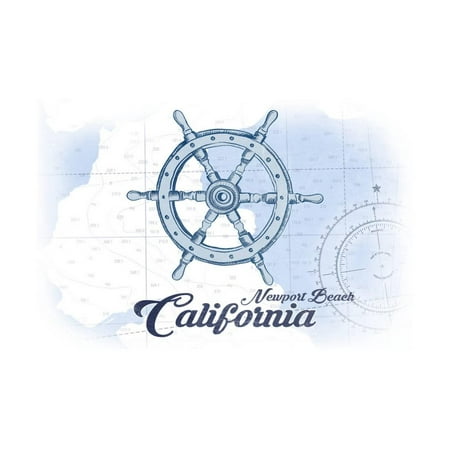 Newport Beach California Ship Wheel Blue Coastal Icon Print Newport Beach California Ship Wheel Blue Coastal Icon Print By Lantern Press