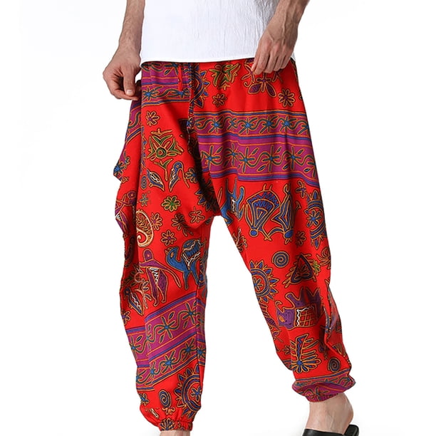 Pantalones bombachos de cintura media con estampado retro para hombre, informales, a la moda, de algodón